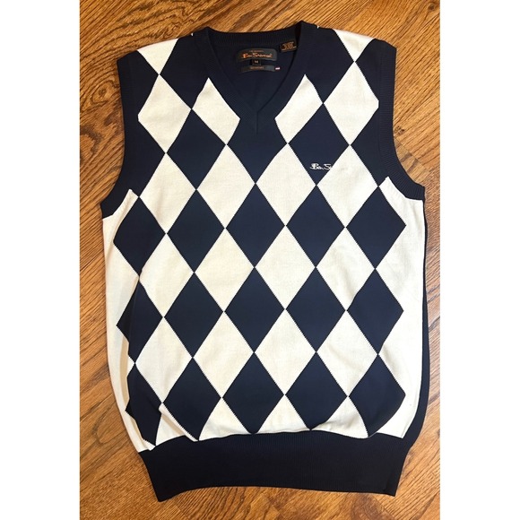 Ben Sherman Other - Ben Sherman Mens Argyle V Neck Sweater Vest Navy White Size M Signature